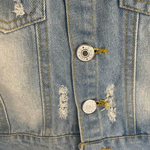 Girls Ripped Denim Jacket Rose Flower Embroidery - Picture 7 of 10